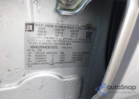 2012 Chevrolet Captiva Sport 2Ls from USA, damaged, VIN 3GNAL2EK4CS615575